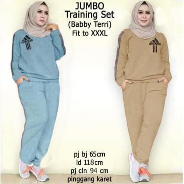 Gaun / dress wanita / cewe 64110 JUMBO TRAINING SET BAJU TRANING SETELAN WANITA DEWASA MODIS - Biru