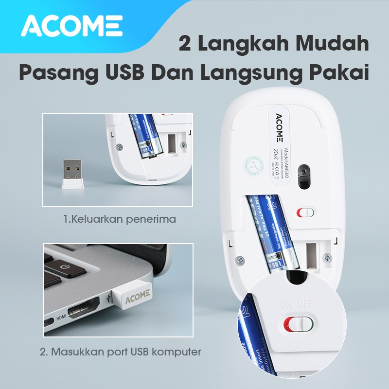 Acome Mouse Wireless Silent Click 1600DPI AM500 Garansi Resmi 1 Tahun