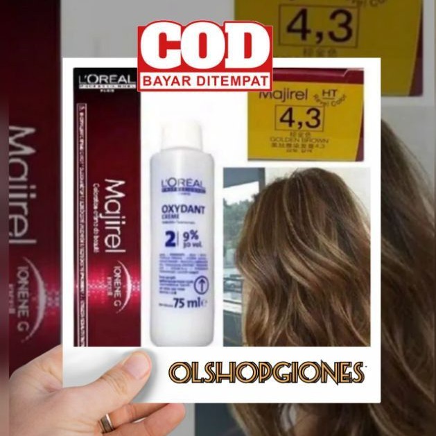 Loreal Majirel 4.3 Golden Brown Cat rambut L'oreal + Oxydant campuran