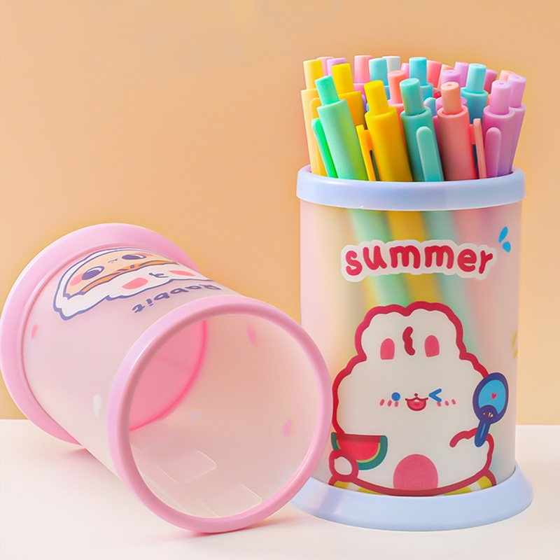 Creative Frosted Transparent Cartoon Pen Holder Student DIY Waterproof Round Pen Box