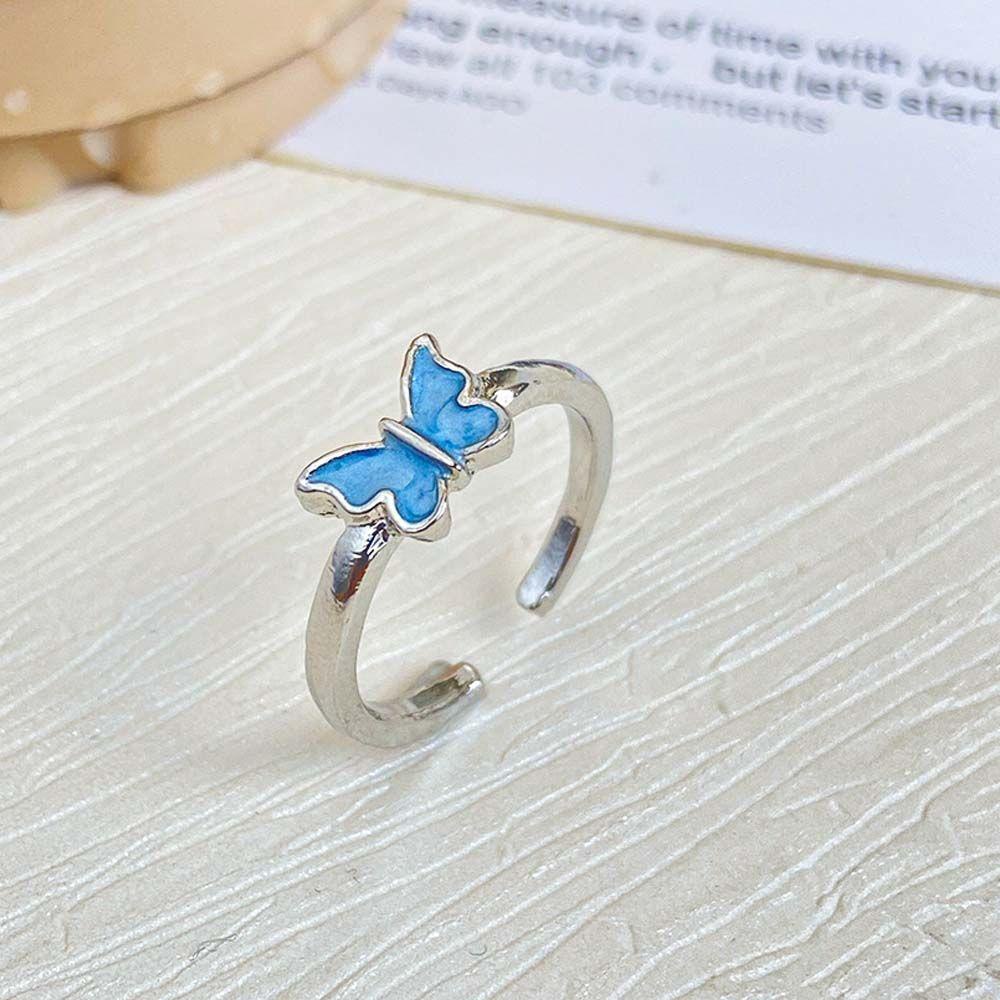 Agustina Kupu-Kupu Cincin Alloy Adjustable Pink Biru Aksesoris Fashion Warna Emas Sliver Color Women Rings