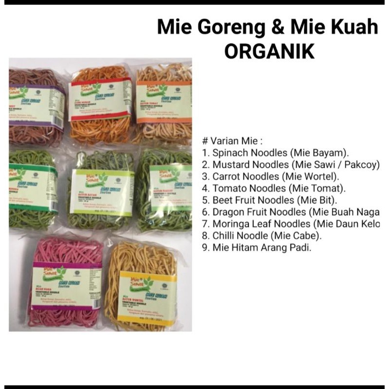 

Mie Sehat Organik Goreng dan Kuah Non MSG / Sayur dan Buah