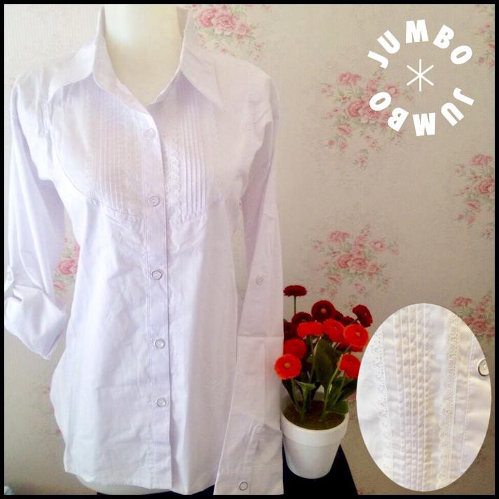 CWBC KEMEJA PUTIH WANITA RENDA SETENGAH KOMBI OMISET JUMBO TNF9