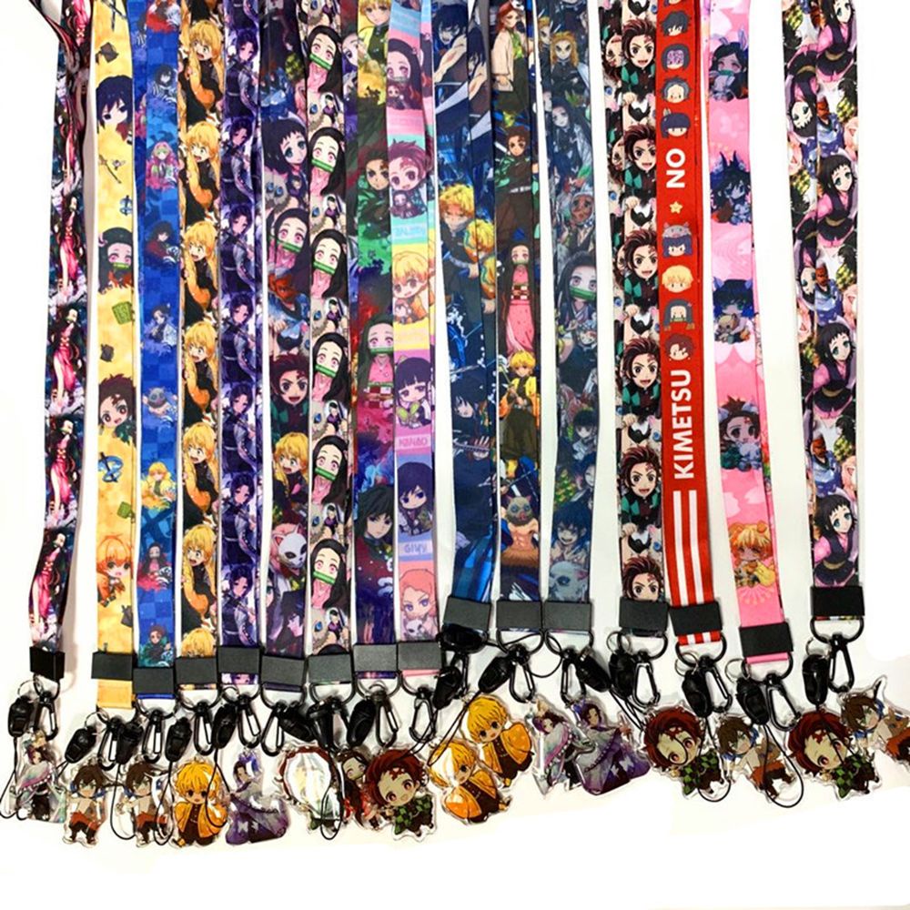 QUINTON Cute  Strap Anime Demon Slayer Lanyards Keychain Certificate lanyard Mobile Phone Strap Webbing Hang Rope Anime characters High Quality Cartoon Pendant Cartoon Hang Rope