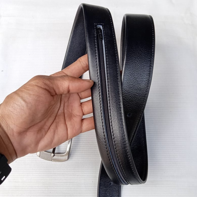 Ikat Pinggang Pria / Gesper Men Belt Resleting / Sabuk Kulit Motif Halus Dan Kulit Ular