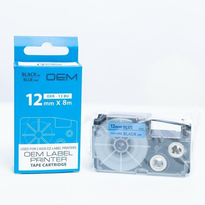 OEM TAPE EZ LABEL CASIO 12MM BLACK INK BLUE (OXR-12BU)