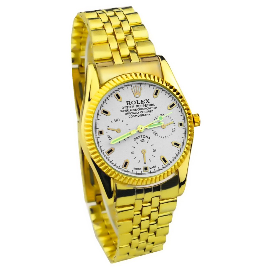 WBS  JAM TANGAN COUPLE FREE BATERAI ✅COD ROLEX RANTAI CHRONO IMPORT GROSIR MURAH SPORT  CASUAL PASANGAN PRIA WANITA ANAK REMAJA DEWASA RX004-PRIA GOLD PLAT PUTIH