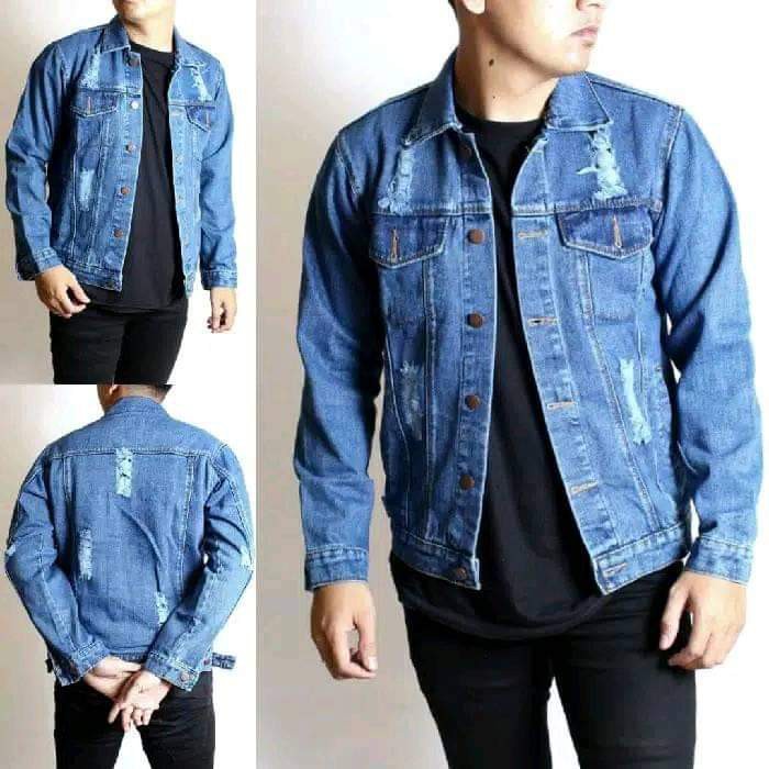 YMNL- Jaket Jeans Denim Pria Sobek Biowash (Biru Tua) Premium COD BANDUNG