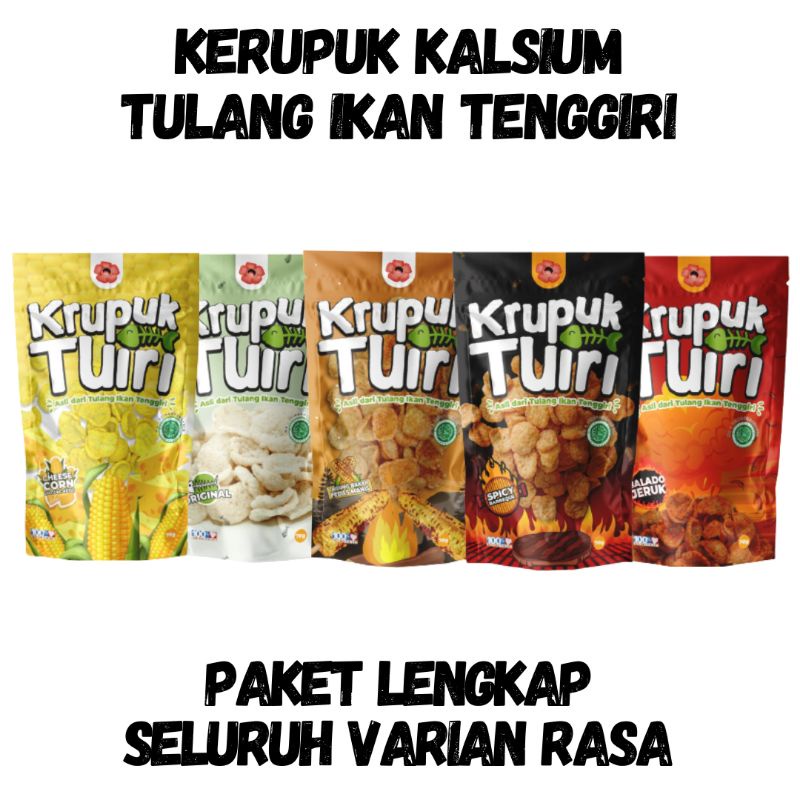 PAKET LENGKAP [KERUPUK KALSIUM] TULANG IKAN TENGGIRI / Netto 70g / 5 VARIAN RASA