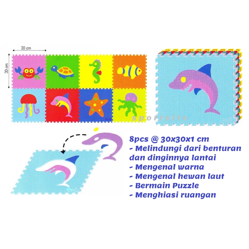 Evamats Hewan Laut Ikan Karpet Lantai Karet Puzzle Bongkar Pasang Mainan Edukasi Anak Evamat