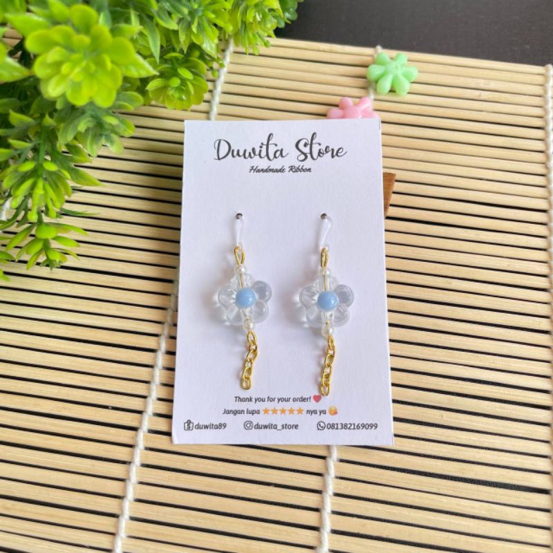 HANDMADE ANTING ANAK/DEWASA KAITAN PLASTIK/GOLD MOTIF BUNGA RANTAI GOLD