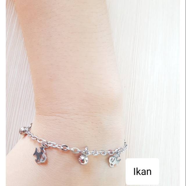 SET gelang Tangan Kaki motif ikan Titanium silver antikarat