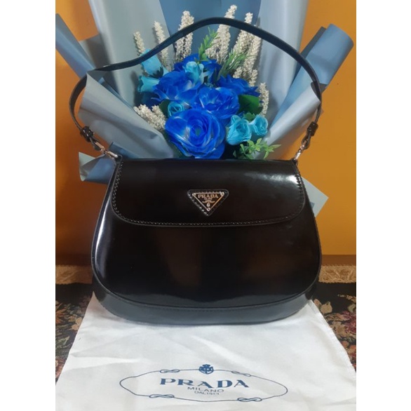 Tas Batam Prada Cleo Glossy Shoulder Bag With Flap 311, Super VIP