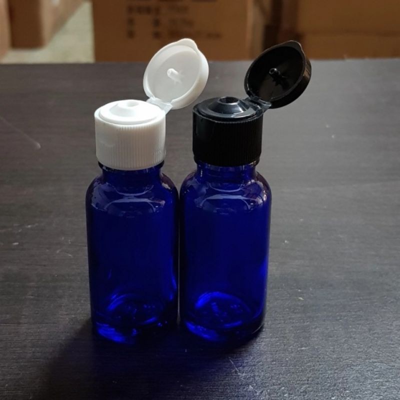 botol kaca 20ml tebal biru tutup fliptop