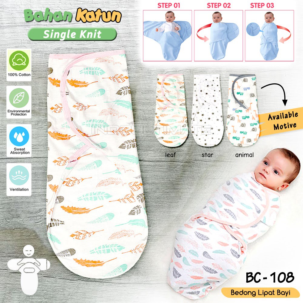 Bedong Bayi Bedong Lipat Single Knit BABY LEON BC-108 Bedong Bayi Instan Kain Bedongan Bayi Motif