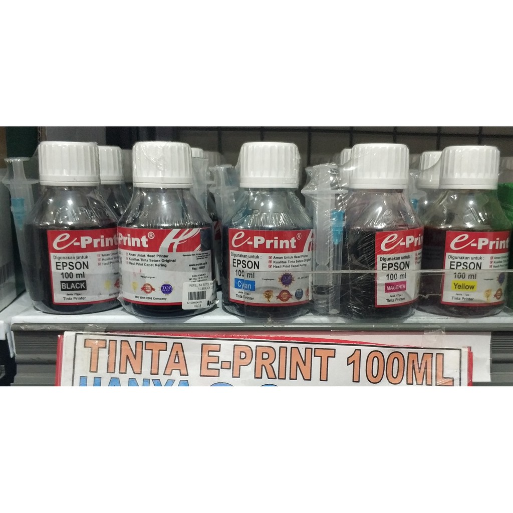 Tinta Epson botol bulk ink 100ml Original Eprint Refill Murah Ekonomis Aman Hitam Warna