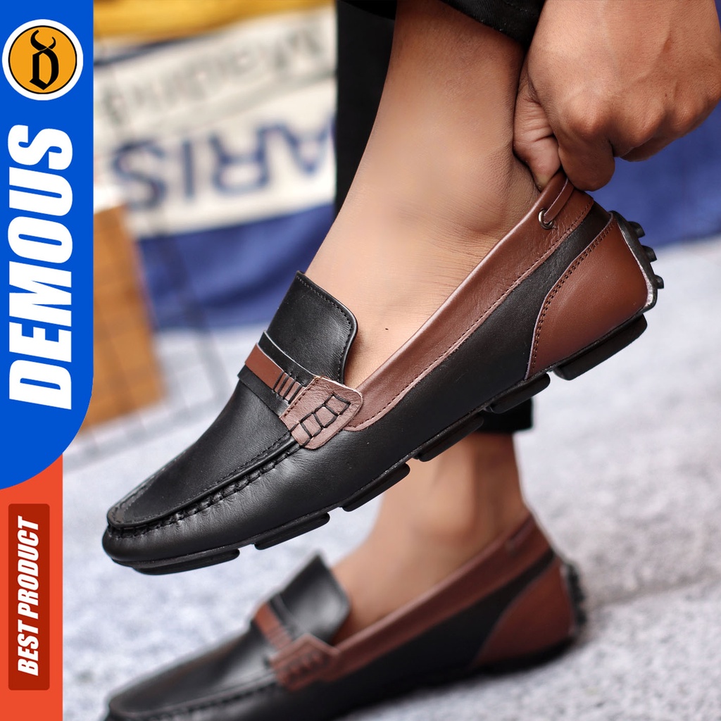 Sepatu Slip On Pria Sepatu Casual Pria Kulit Asli Kerja Kantor Kuliah Kondangan Sepatu Slop Pria Sepatu Hitam Pria DEMOUS VOXY