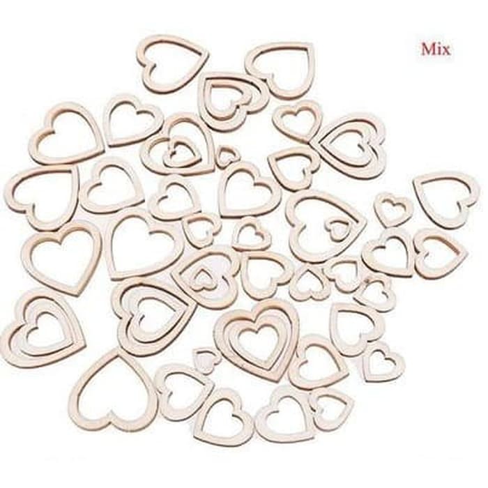 Wooden Hollow Heart Embellishments 15-20mm (50pcs)