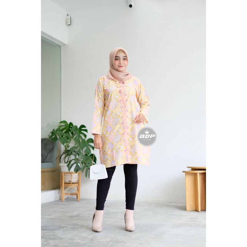 Dianputri - Tunik Batik Wanita Kancing depan Lengan Panjang Motif Pastel-3