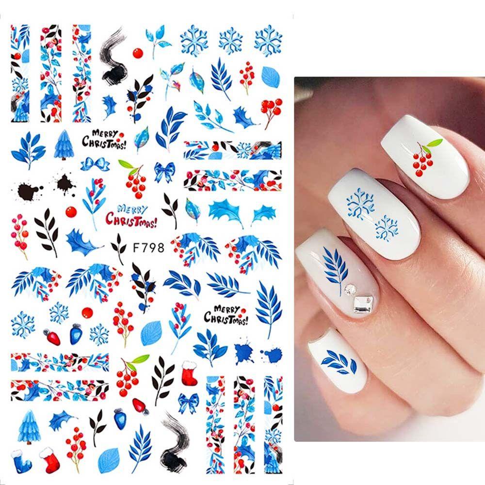 Mxbeauty Natal Stiker Kuku Elk Perekat Diri Daun Ikatan Simpul Burung Manikur Aksesoris Nail Art Dekorasi