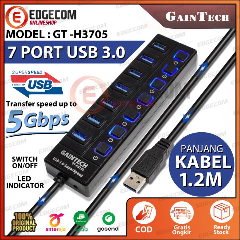 USB 3.0 Hub 7 Port Saklar Digigear / Gaintech