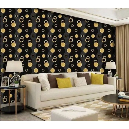 Wallpaper Polkadot Hitam Gold Mewah 1 roll