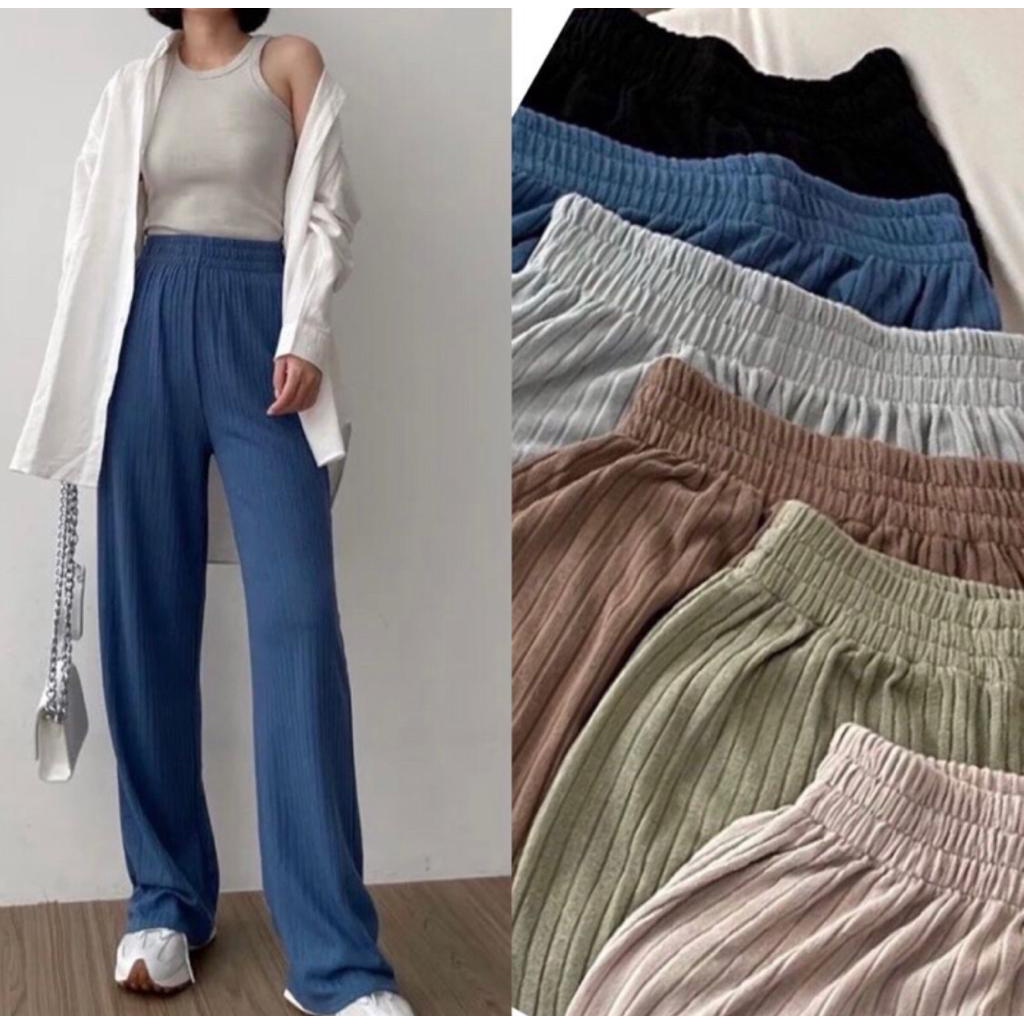 KULOT HIGHWAIST / KULOT RAJUT TEBAL / HIGHWAIST KNITTING PANTS / CELANA KULOT HIGHWAIST RAJUT / CELANA BASIC KULOT PANJANG / FUSCHIA