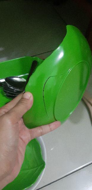 3 Pcs Piring Melamin Bentuk Daun Unika M6908 (uk.kecil) - Hijau