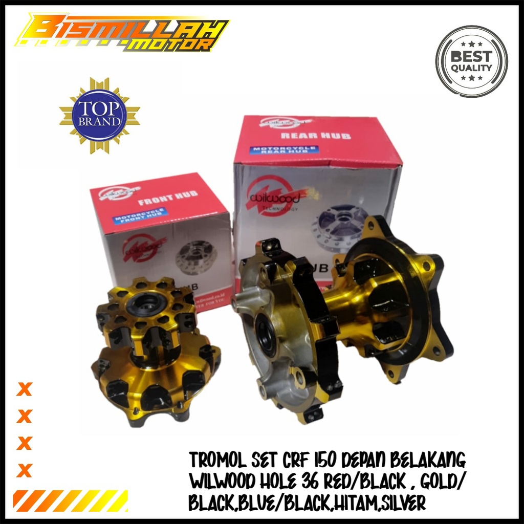 TROMOL CRF 150 TROMOL SUPERMOTO CRF 150 SET DEPAN BELAKANG MERAH,HITAM,GOLD,SILVER WILWOOD H36