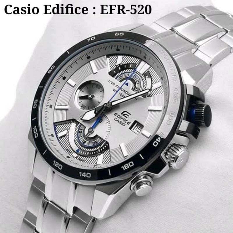 Jam Pria Merek Edifice EFR-520 & EFR 520 Silver Ori BM Fullset 4.5cm