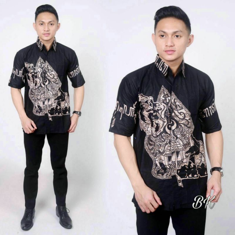 BSWART Batik HRB026 Kenongo Hem Pendek Padi Pekalongan M L XL Batik Pria MURAH Modern Grosir