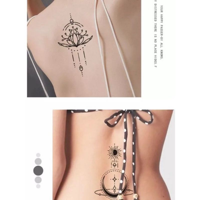 Tatto temporer Teratai Bulan bunga black ink / Temporary tattoo sticker Teratai Moon flower black ink Tahan air