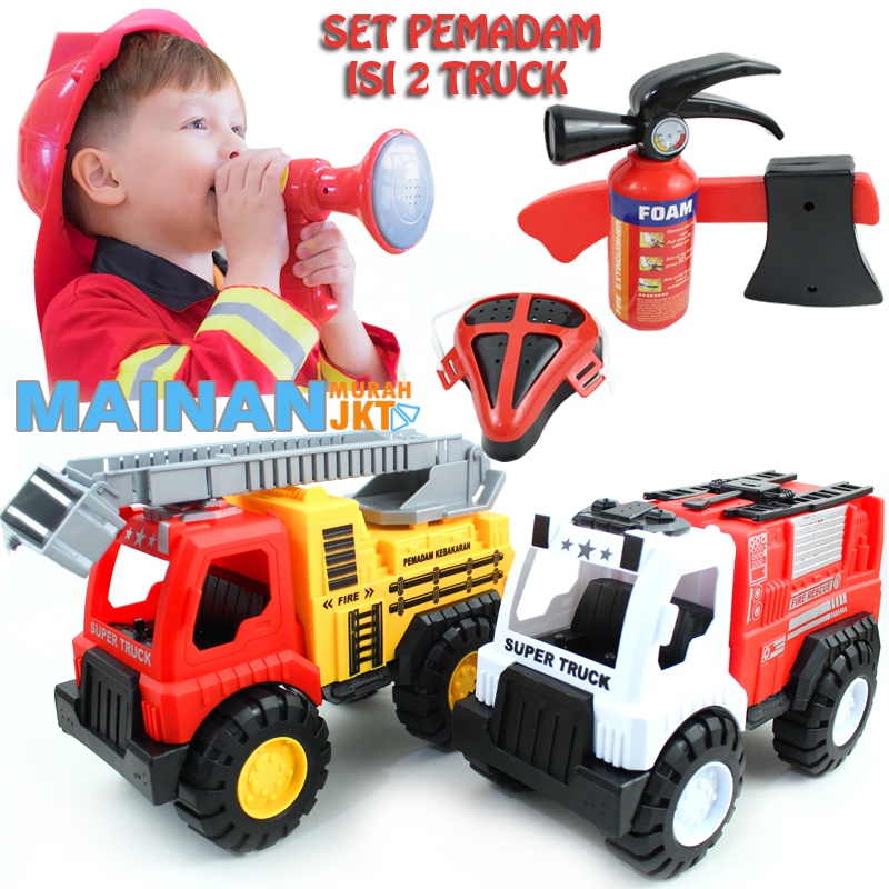 MAINANKEI MAINAN ANAK MURAH AK107 ISI 2 TRUCK SERIES SET MOBIL MOBILAN PEMADAM MOBILAN DAMKAR