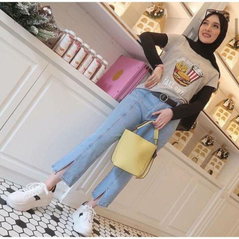 CELANA BOYFRIEND WANITA/BOYFRIEND KULOT JEANS/BF LINE WARN LIGHT dan Navy