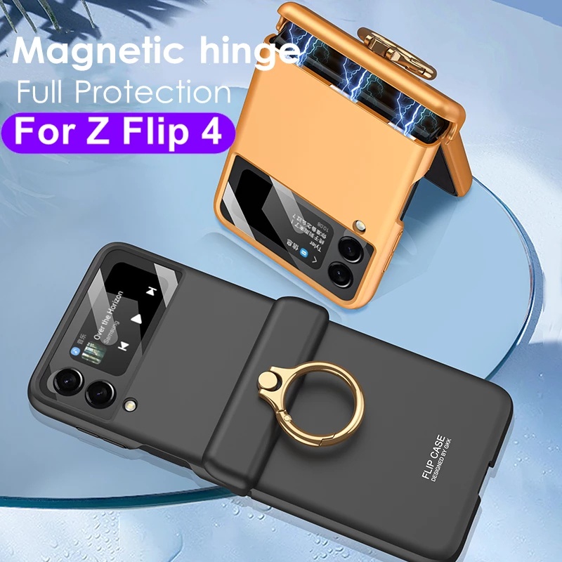 1pc Hard Case Pelindung Handphone Shockproof Dengan Ring Stand Magnetik Untuk Samsung Galaxy Z Flip 4