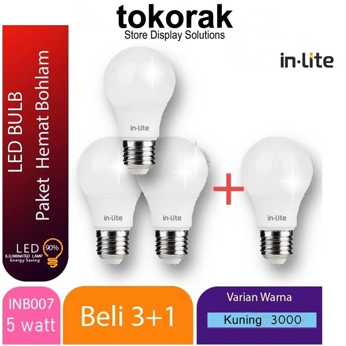 LAMPU BULB INLITE 5 7 9 11 WATT WARM WHITE - KUNING - PAKET 4 PCS BOHLAM LED IN LITE