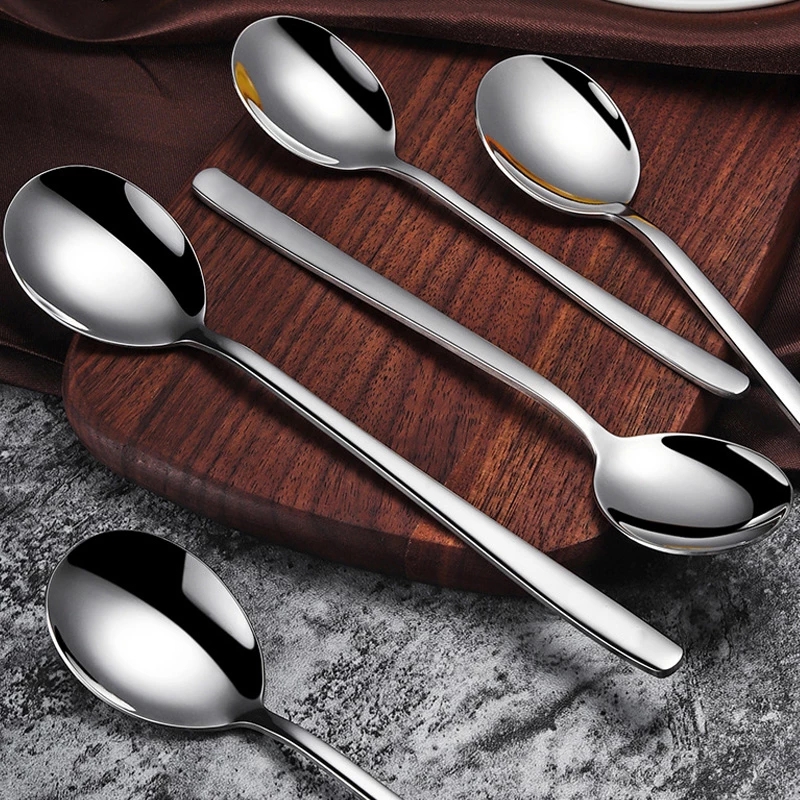 1pc Sendok Sup / Nasi / Salad Gagang Panjang Bahan Stainless Steel Gaya Korea