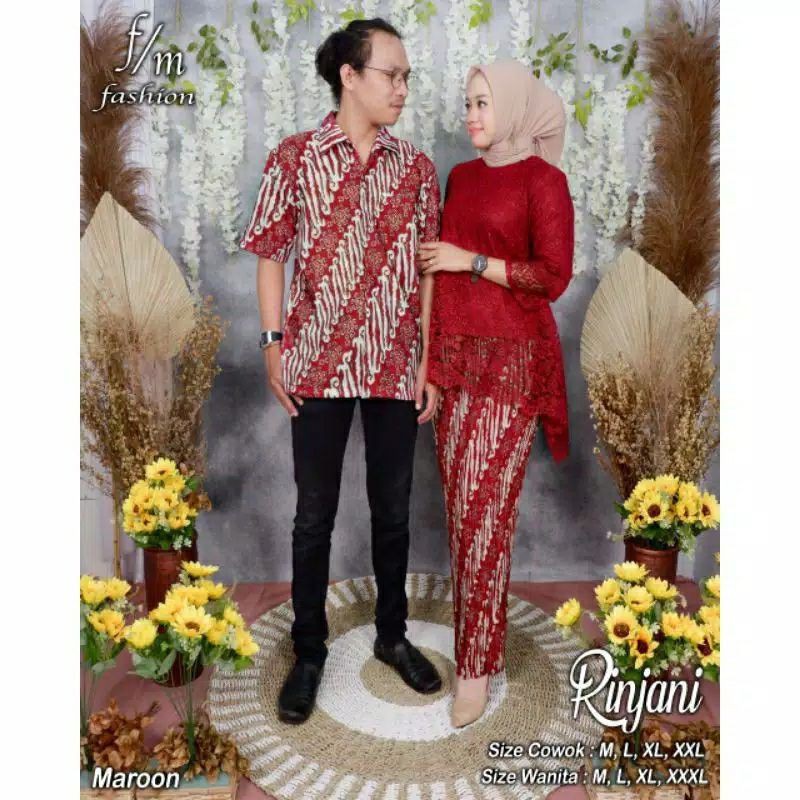 SET KEBAYA JUMBO LD 130 - SET KEBAYA RINJANI- KEBAYA BROKAT - KRBAYA - KEBAYA COUPLE-Maroon