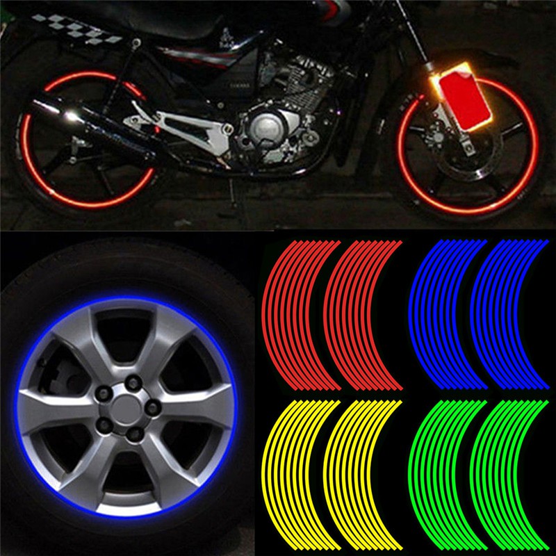 16pcs Stiker Strip Reflektif Untuk Velg Sepeda Motor / Mobil