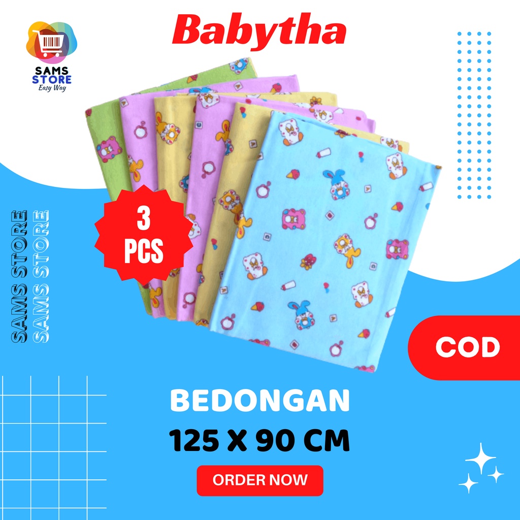 3 Pcs Bedong Anak Bayi Babytha 125cmx90cm Bahan Katun Flanel Warna Warni Kotak Segiempat / Perlengka