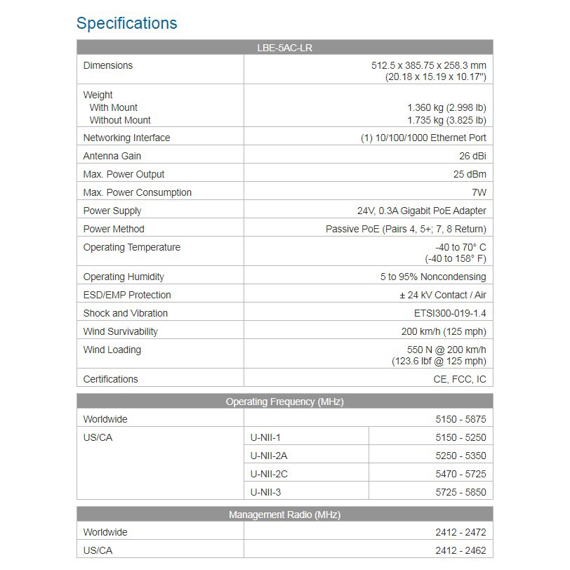 Ubiquiti LBE 5AC LR Litebeam 5AC Long Range 26dbi