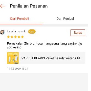 VAVL TERLARIS paket beauty water + blemish serum + free gift