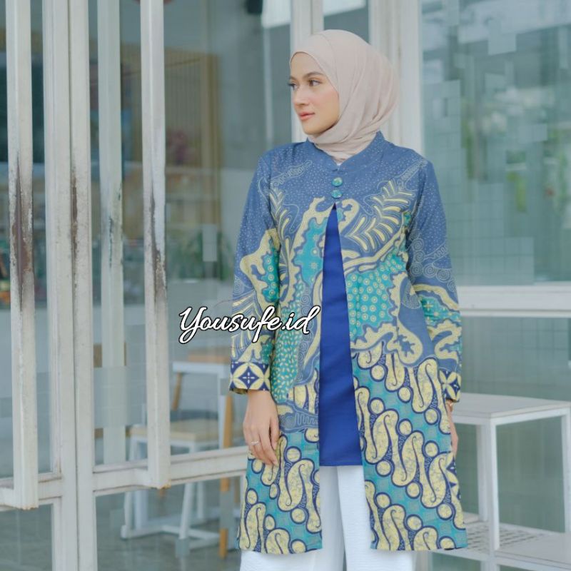 Tunik Batik Wanita Terbaru Kekinian Soft Halus Katun Bisa Seragam Kerja Kantor Pernikahan Hajatan Guru PNS pegawai murah cod Shopee Kode BNS01