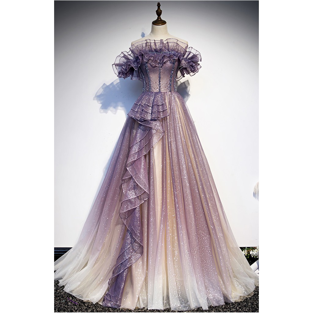 Gaun Pesta 2104002 Ungu Muda Light Purple Sabrina Party Wedding Dress Gown