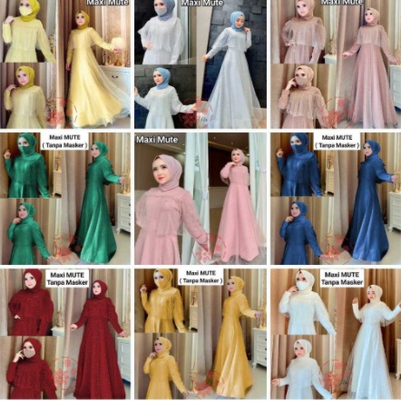 MAXI SABRINA MUTE DRESS GAMIS MOSCREPE KOMBI TULLE MUTIARA DRESS PESTA MUSLIM