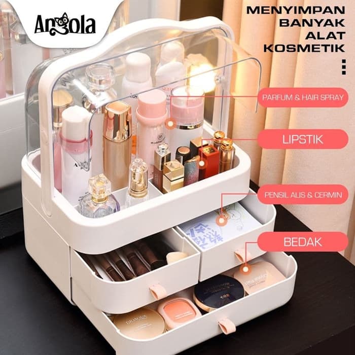 Topi.paste - Angola Rak Kosmetik D21 Kotak Makeup Storage Tempat Penyimpanan - Putih-pink