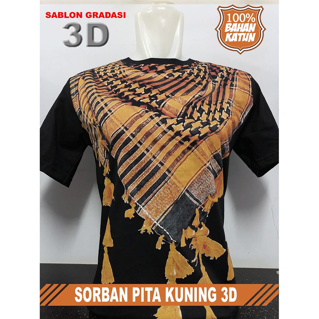 FANSHOP XP Kaos Dakwah Islami Hijrah Tauhid Sorban 3d Palestine-sorban pita kuning