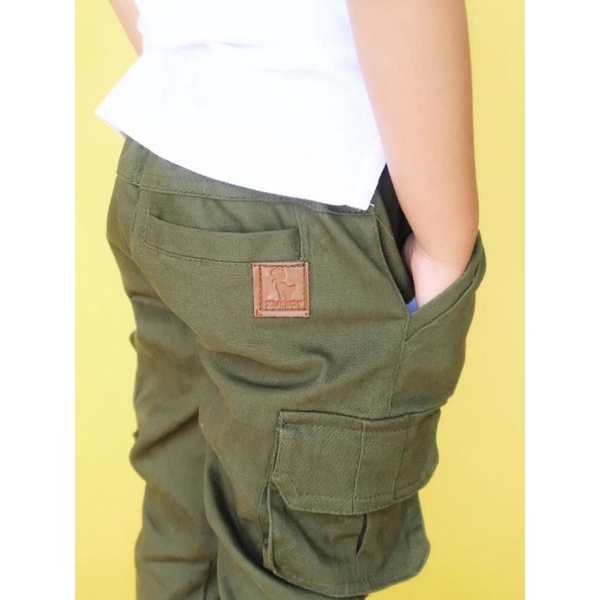 Celana Anak Laki Laki Panjang Joger Cargo Chinos PDL Bahan Katun Warna Hitam Army Abu Khaki Pants Zunior