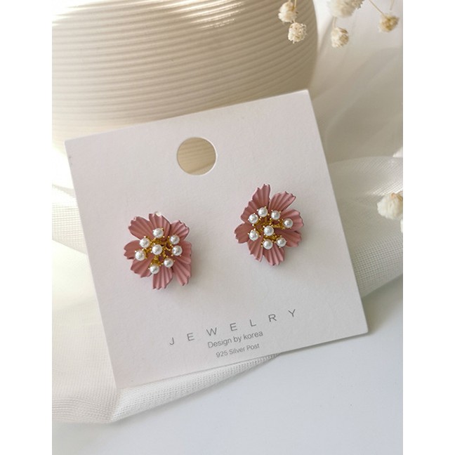 LRC Anting Tusuk Fashion Pink 925 Silver Needle Irregular Pearl Flower Stud Earrings D98854