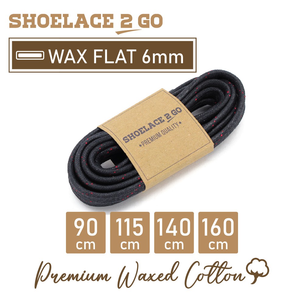 SHOELACE 2 GO PREMIUM TALI SEPATU LILIN WAX GEPENG PIPIH FLAT - WF6 - M2 - BLACK &amp; RED STRIPE - 6MM